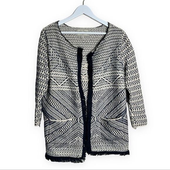 Lucky Brand- Women’s Fringe Open Front Cardigan Boho Aztec Print, Size Medium - Picture 3 of 12
